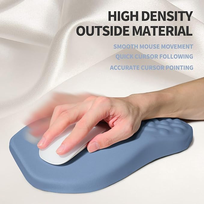 Ergonomic Raised Mouse Pad Wrist Support with Bilateral Slope Memory Foam Mousepad for Wrist Rest and Carpal Tunnel Pain Relief 11.8x7.9〃 Stone Blue