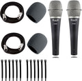 CAD Audio D90 Premium Supercardioid Dymanic Handheld Microphone x 2 with Foam Windscreen x 2 + Mic Cable 20 ft. XLR Bulk x 2 &amp Strapeez x 2