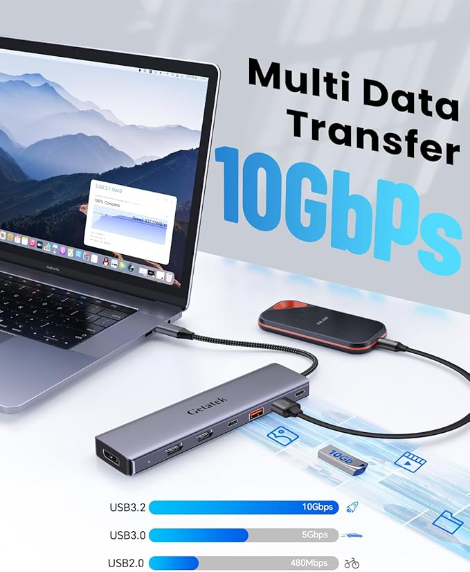 10Gbps USB C Hub with Triple Display Docking Station 4K@60Hz DP Dual HDMI Adapter 7-Port USB-C Laptop Docking Station for Dell Hp Lenovo Surface 3 USB 3.2 Port Hub &amp 100W PD