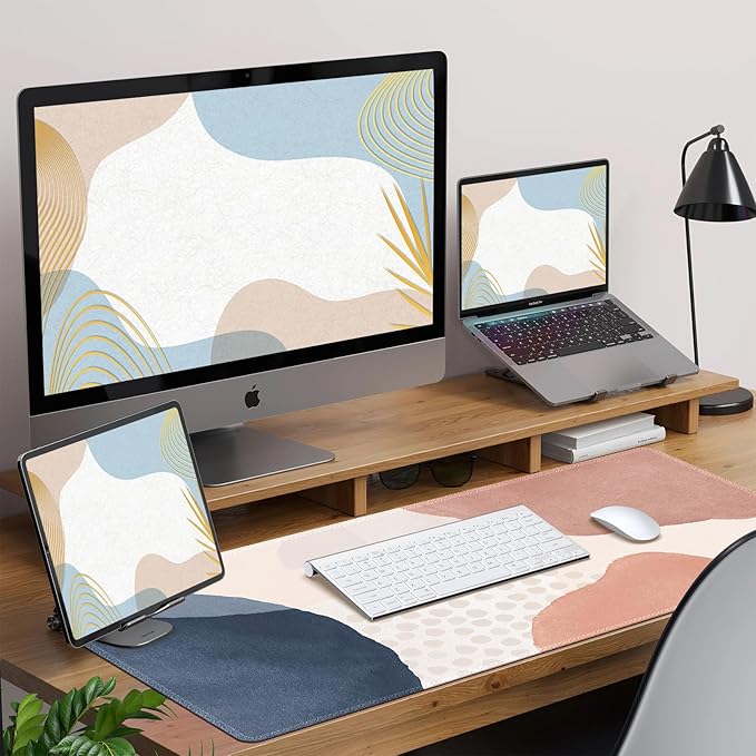 HAOCOO 4 in 1 Mouse Pad with Wrist Rest Set Desk MatGaming Mouse Pad Wrist Support and Keyboard Wrist RestNon Slip Keyboard Mat for Home OfiicePink Boho