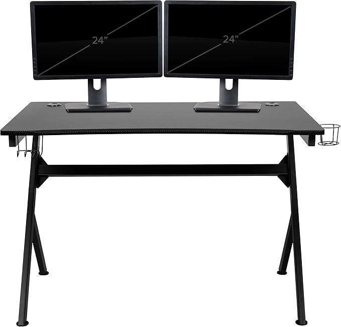 Flash Furniture Black Gaming Desk and Red/Black Reclining Gaming Chair Set with Cup Holder Headphone Hook &amp 2 Wire Management Holes