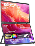 AUSDOM 18.5 Stacked Dual Portable Monitor for Laptop 100Hz 1080P Foldable Screen Extender 360° Folding Double External Display with Stand &amp VESA USB-C mini-HDMI Travel Monitor for Win/Mac B