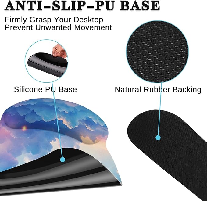 Arttown Starry Sky Desk Mat Cloud Colorful Mouse Pad Set 4 in 1 Beauty Night Sky Ergonomic Design Large Desk Pad + Keyboard Wrist Rest + Mouse Wrist Rest + Coaster Suitable for Home Office Study Game