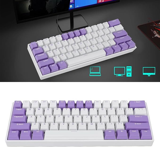 USB C Wired Gaming Keyboard 60% 61 Keys Compact Mechanical Keyboard Red Switch Dynamic RGB Backlighting Ergonomic Design Gaming Keyboard for PC Laptop