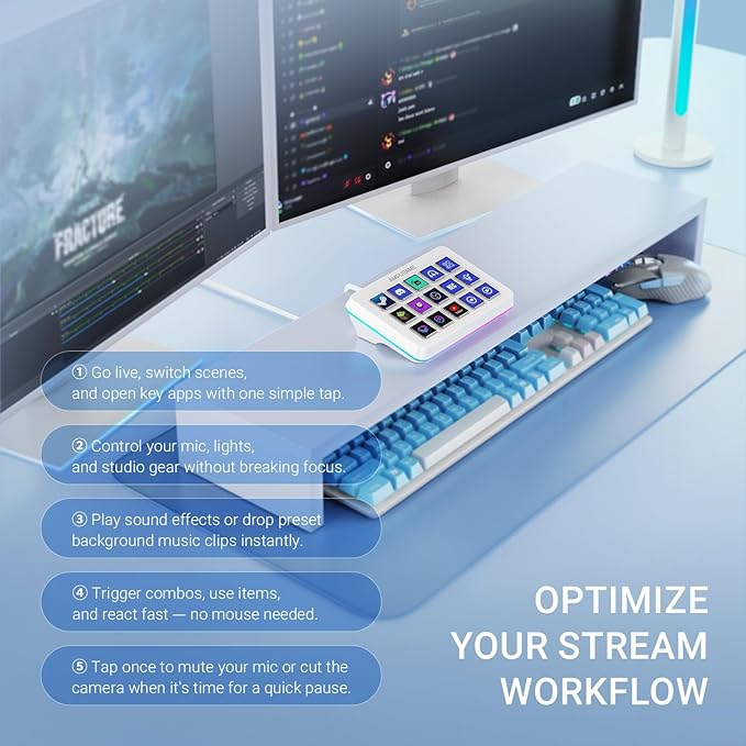 FIFINE AmpliGame Gaming Controller with 15 Shortcuts for OBS Streaming Studio with Macro Keys Trigger Actions PC Media RGB Controller for Content Creation/Office Work-D6 White