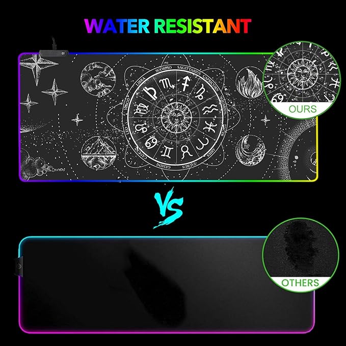 AIMSA RGB LED Gaming Mouse Pad 14 Modes Glow Pad Extra Large Gaming Mousepad 35.4 x 15.8 inch Extended Big Waterproof Keyboard Mouse Pad Mat Black Cosmic Constellation Magic