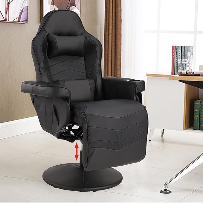 LVUYOYO Reclining Gaming Chair Gaming Chair with Footrest and Massage High Back PU Leather Gaming Recliner w/Adjustable Height Swivel Game Chair with Lumbar Support Cup Holder Headrest
