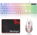 BlueFinger RGB Gaming Keyboard and Backlit Mouse Combo USB Wired LED Gaming Set for Laptop PC Computer Game and Work(White)