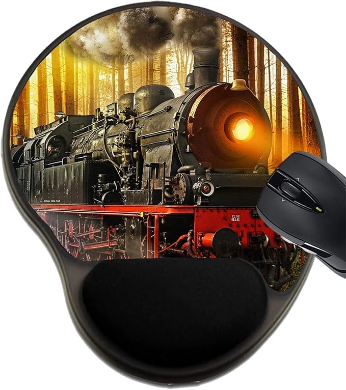 MSD Mousepad Wrist Rest Protected Mouse Pads/Mat with Wrist Support Design for Steam Locomotive Train Railroad Railway Engine Smoke Transport Rail Transpo