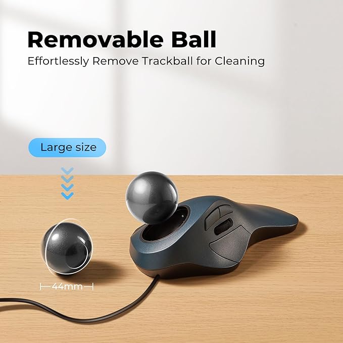 Wired Trackball Mouse for Large Hands Ergonomic Design Reduces Wrist &amp Muscle Strain Precision Tracking with Easy Index Finger Control Compatible with PC Laptop Windows Mac Black