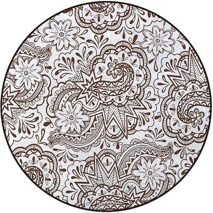 Cream Non-Slip Area Rug Small Accent Distressed Throw Rugs Floor Carpet for Door Mat Entryway Bedrooms Laundry Room Decor Antique Victorian Style Old Country Diameter 59 in