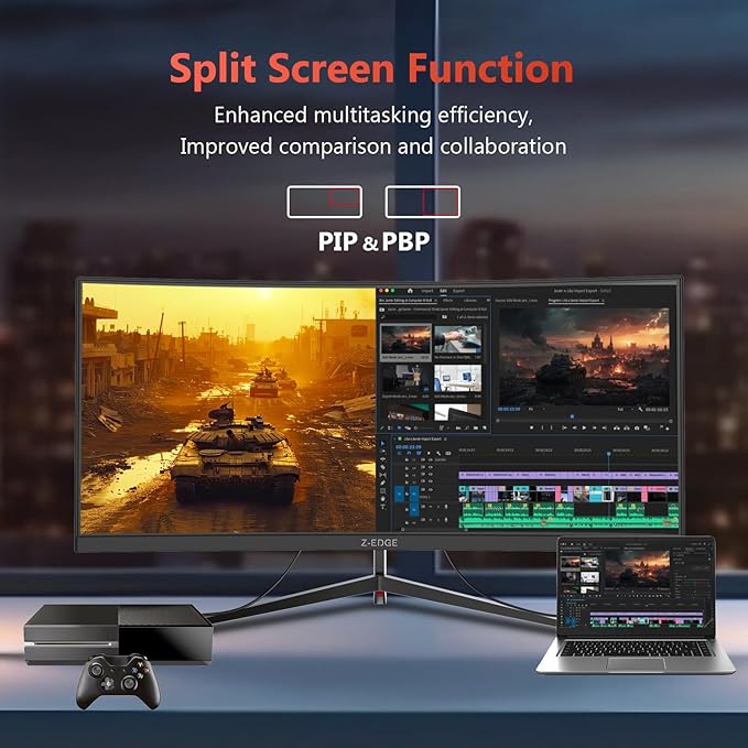 Z-Edge 30 Curved Gaming Monitor WFHD1080P 200Hz 165Hz Monitor MPRT 1ms 21:9 Aspect Ratio 1500R Curved 16.7M Colors 3000:1 Contrast UG30 PIP-PBP 2X DP 1.4 Ports and 2X HDMI 2.0 Port