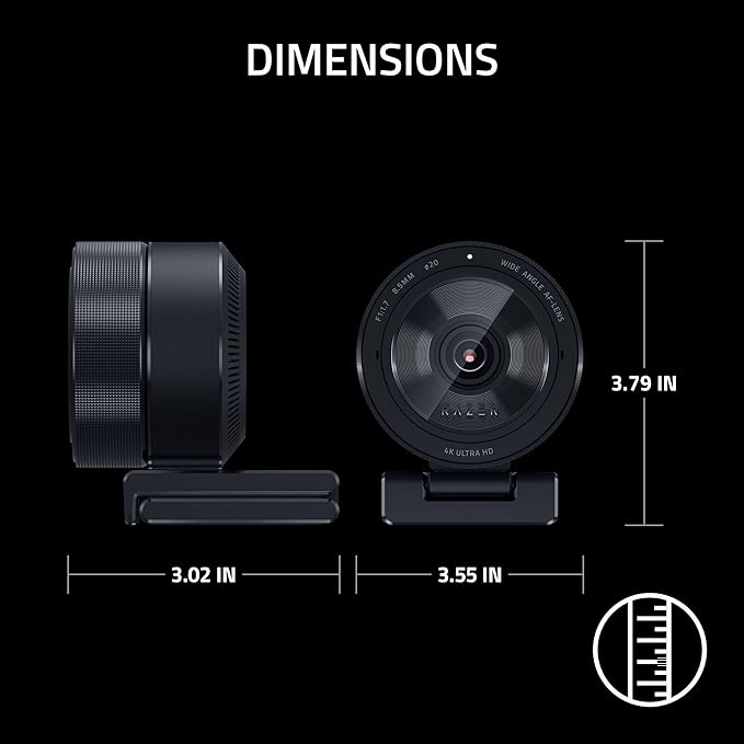 Razer Kiyo Pro Ultra 4K Webcam: Large Sensor - Auto Light Correction - Built-in Mic and Shutter - Pro Grade Content Creation Streaming Gaming Video Calls - Works with OBS Xsplit PC Zoom Teams