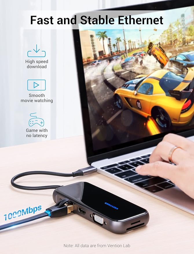 VENTION USB C Docking Station Dual Monitor - 10 in 1 USB C Hub Multiport Adapter with 4K HDMI VGA 100W PD 4 USB Ports Gigabit Ethernet SD/TF Card Reader for MacBook Pro Air Dell XPS HP