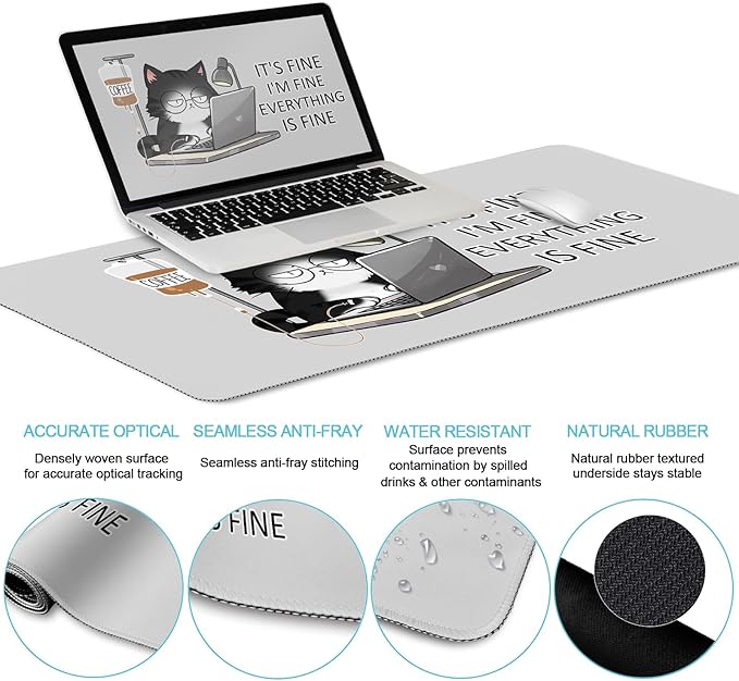 Cat Ergonomic Mouse Pad with Wrist Rest Desk Mat Sets Accessories Cute Mouse Pads for Desk Gaming Mouse Pad Wrist Support Keyboard Mat Wrist Rest Cup Coaster Funny Office Desk Accessories