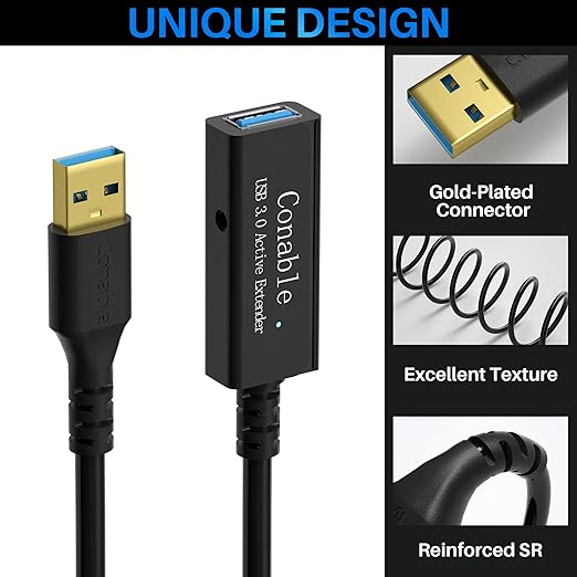 USB 3.0 Active Extension Cable 20 Feet Long USB Type-A Male to Female Extender Cord Built-in A Signal Booster Smart Chip 5Gbps Transfer for Printer Xbox Webcam VR Hard Drive USB Hub and More