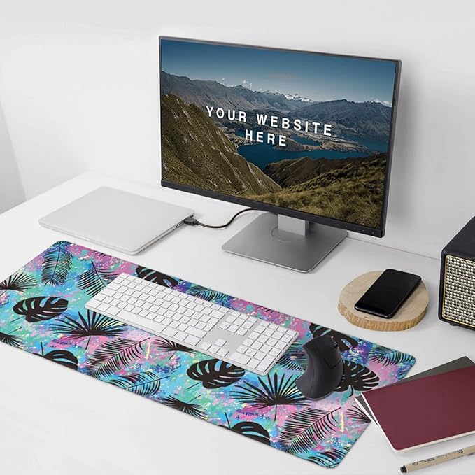 Colorful Palm Leaves Large Mouse Pad Gaming Mousepad with Wrist Support Rubber Computer Keyboard Mat for Desk Laptop Non-Slip Full Deskmat Protector Waterproof Writing Pad Office Home 16x35.5 in