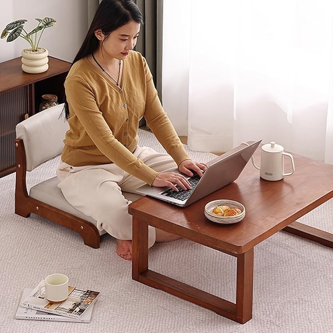 Floor Chair with Back Support for Adults Wood Floor Gaming Chair Video Game Chairs Lounger Japanese Floor Chair Meditation Floor Seat for Bay Window Living Room(/BeigeStyle 2)