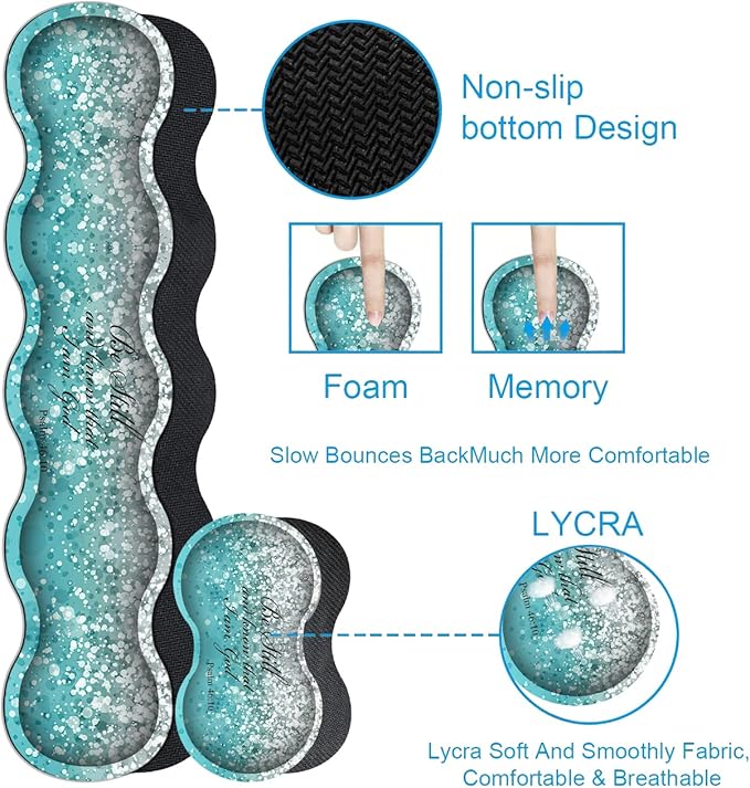 Keyboard Mouse Pad SetExtended Gaming Mouse Pad + Memory Foam Keyboard Wrist Rest Support Psalm 46-10 Blue Glitter Office Desk Mat Writing Pad Easy Typing Pain ReliefXXL Large Mousepad Desk Mat