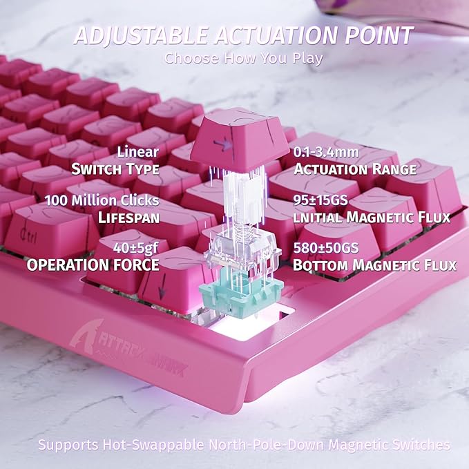 ATTACK SHARK X68 HE 8KHZ Rapid Trigger Keyboard Magnetic Switch0.01 mm RT AccuracyWired RGB 60% Gaming Keyboard TKL with Adjustable ActuationSnap TapCoiled Cablefor PC/Mac(Red)