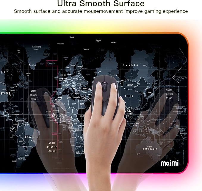 Extended RGB Gaming Mouse Pad Extra Large Gaming Mouse Mat for Gamer Waterproof Office Desktop Mat with 10 Lighting Mode for PC Computer RGB Keyboard Mouse - 31.5'' x 15 x 4mm(Map)