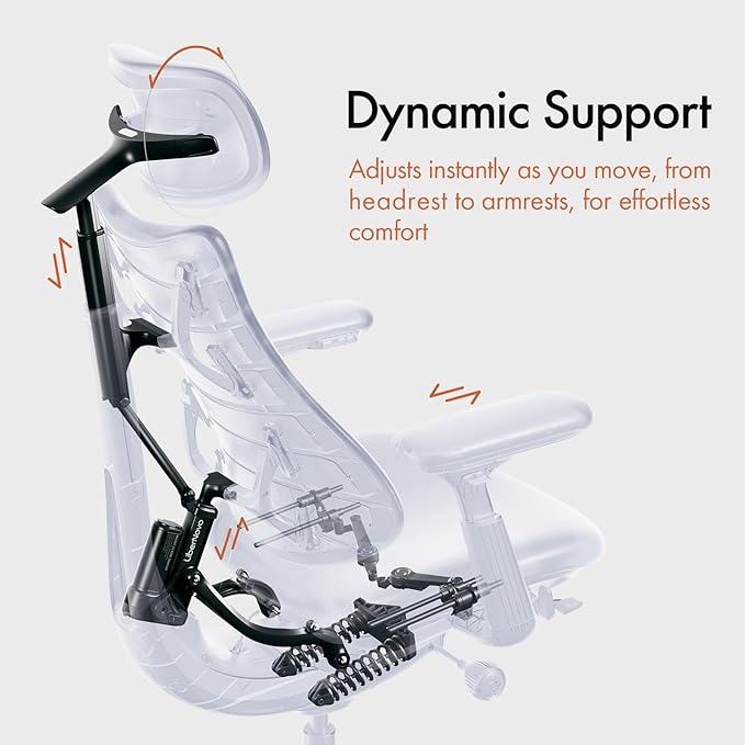LiberNovo Dynamic Ergonomic Office Chair - Comfy Adjustable Desk Chair with Adaptive Lumbar Support 160° Recline &amp Built-in Spine Stretch for Back Comfort Home Office Long Hours Use Black+48cm