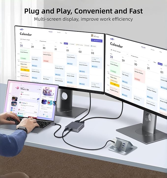 Mini DisplayPort to Dual HDMI Adapter4K@60Hz Mini DP Source to HDMI Splitter Extended Display Adapter for Dual MonitorsDisplay Port Converter for NVIDIA AMD Graphics Card Support MST &amp SST Mode