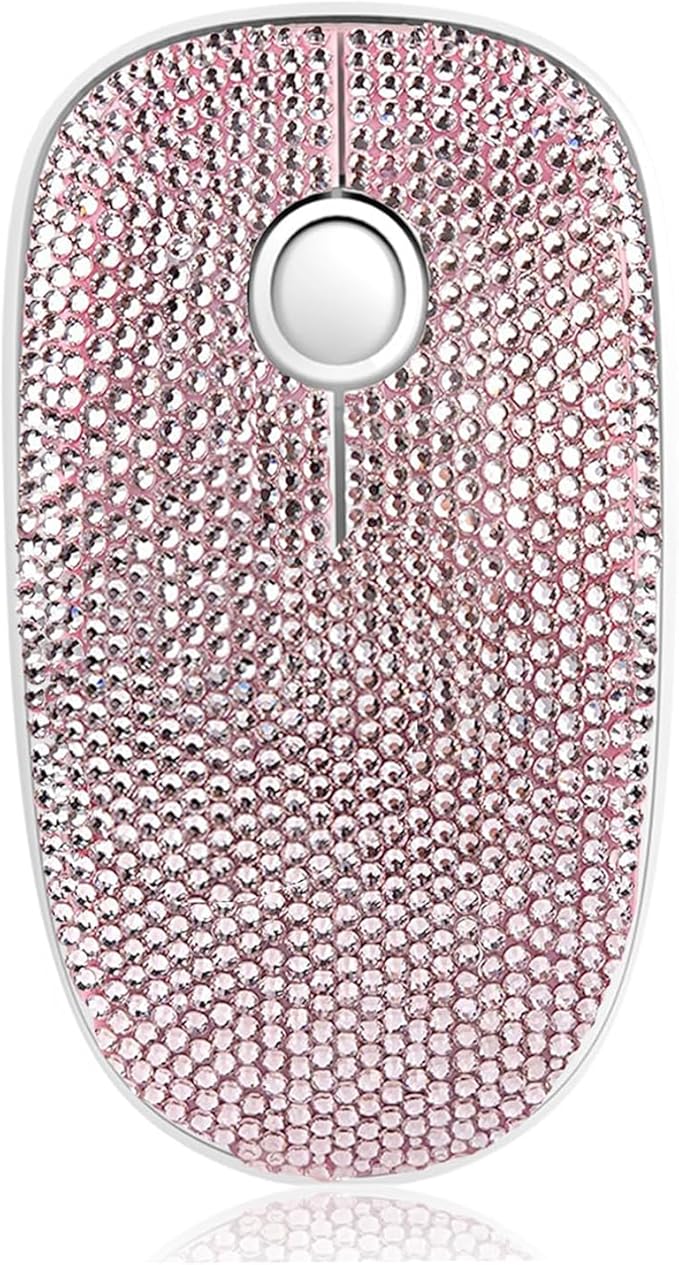 Luxury Bling Crystal Rhinestone Wireless Mouse - 2.4G Silent Wireless Mouse with Nano Receiver 1600 DPI Precise Control for Notebook Computer PC Laptop MacBook - Pink