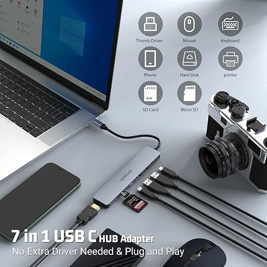 7 in 1 USB C Hub HOPDAY Dual Display USB C Adapter with 4K HDMI USB 3.0 100W Type C PD SD/TF MacBook Pro/Air Docking Station for HPLenovo DellSurfaceand Other Type C Devices