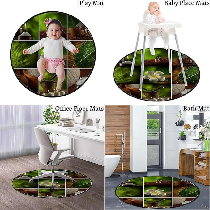 Green White and Brown Chair Mat for Hardwood Floor Round Floor Mats for Office Chair Computer Gaming Desk Mat for Rolling Chair Non-Slip Collage of Candles Print Diameter 39.4 in