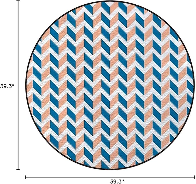 Coral Round Rug Rugs Soft Non-Slip Circular Throw Rug Carpet for Shower Sink Powder Room Nursery Bedroom Table Retro Abstract Stripe of Triangles GeometryMulticolor Diameter 39.3 in