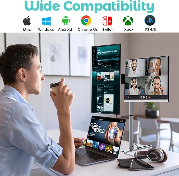 Laptop Screen Extender1080P FHD Portable Monitor with 360°Rotation Detachable Screen Triple Monitor Extender Plug &amp Play Fits Laptops (Mac/Win/Android) (15.6‘’ Triple Screen)