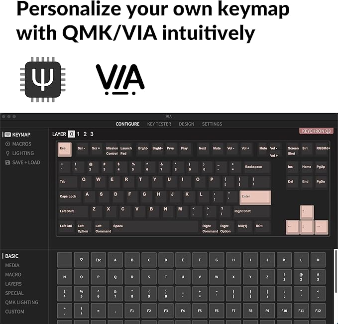 Keychron Q3 TKL Layout Hot-Swappable Wired Custom Mechanical Keyboard Full Aluminum Knob Barebone Version QMK/VIA Programmable Macro Double-Gasket DIY Kit Compatible with Mac Windows Linux-Blue