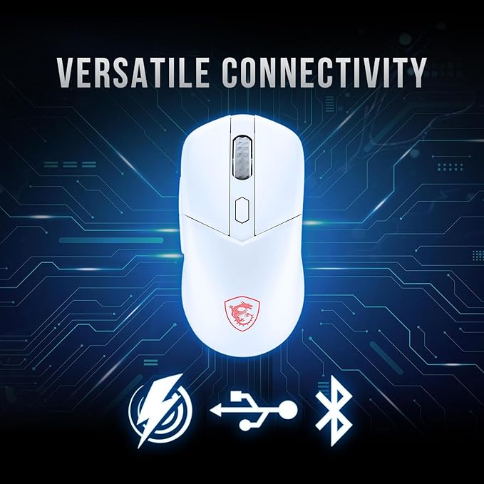 msi Versa 300 Wireless White Gaming Mouse 8000 DPI 30M+ Clicks Kailh Switch Optical Sensor Ergonomic Ambitextrous Hand Design RGB Light