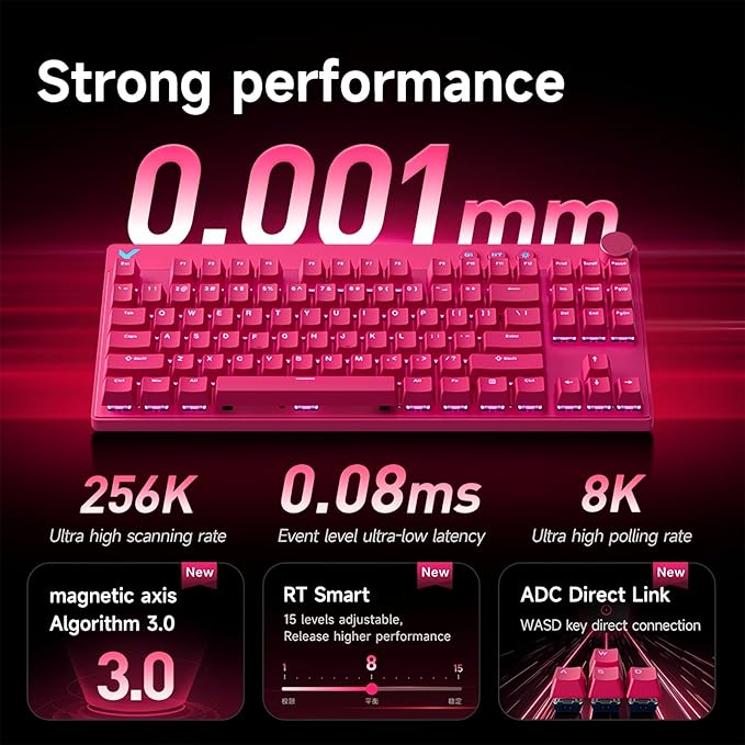 MCHOSE Mix 87 Magnetic Switch Rapid Trigger Gaming KeyboardHall Effect Hyper-Fast Adjustable Actuation Wired TKL Keyboard with Smart RT Mode Knob RGB Translucent Keycaps for PC Gamer (White)