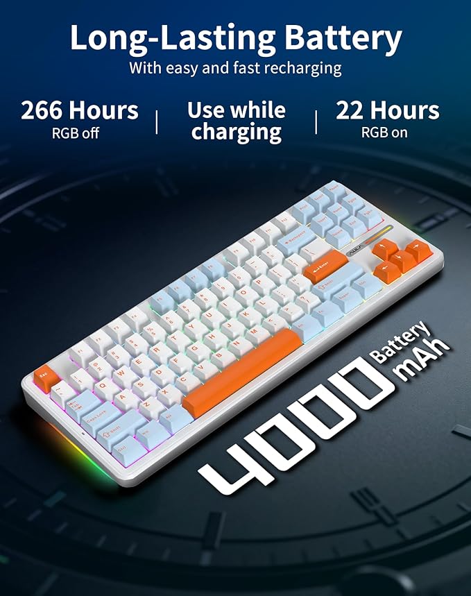 Aula F87 Pro Wireless Mechanical Keyboard 87-Key TKL Tri-Mode (BT5.0/2.4G/USB-C) Hot Swappable Gasket Mount Keyboard 4000mAh Battery RGB Backlit PBT Keycaps Custom Gaming Keyboard for PC Mac