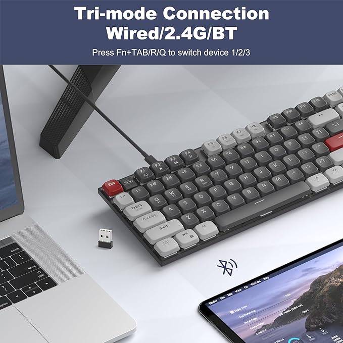 MageGee Wireless Mechanical Keyboard Moon104 RGB Backlight Triple Mode 2.4GHz/BT/USB-C Wired Office Keyboard for Computer/Desktop/PC/Laptop/Surface/Smart TV and Windows 10/8/ 7