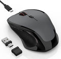 Bluetooth Wireless Laptop Mouse for MacBook Air Pro iPad Mac Ergonomic Rechargeable Mouse with Jiggler Mode 2 Mode Bluetooth &amp 2.4G USB-A/USB-C Receiver Silent Optical Computer Mice Grey