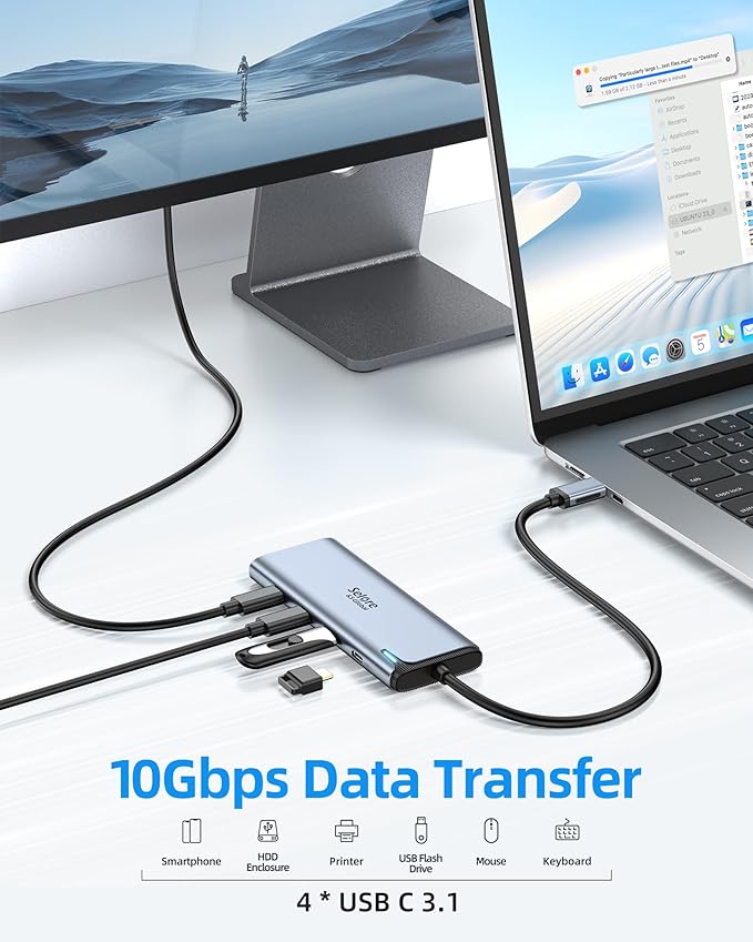 Selore USB-C Video Hub with Dual 4K@60Hz Video Output 5-in-1 USB-C Splitter with 2 Video Output10Gbps Data Transfer100W PDMST Docking Station Dual Monitor for Win&ampMac Laptop iPad Phone (No Dri