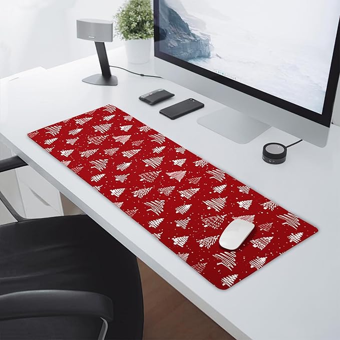 aportt Red Christmas Mouse Pad Christmas Tree Xmas Holiday Winter Extended Desk Mat 80X30 cm Non-Slip Rubber Base Stitched Edge Large XL Mousepad for Desk Gaming Laptop Desktop31.5×11.8 Inch
