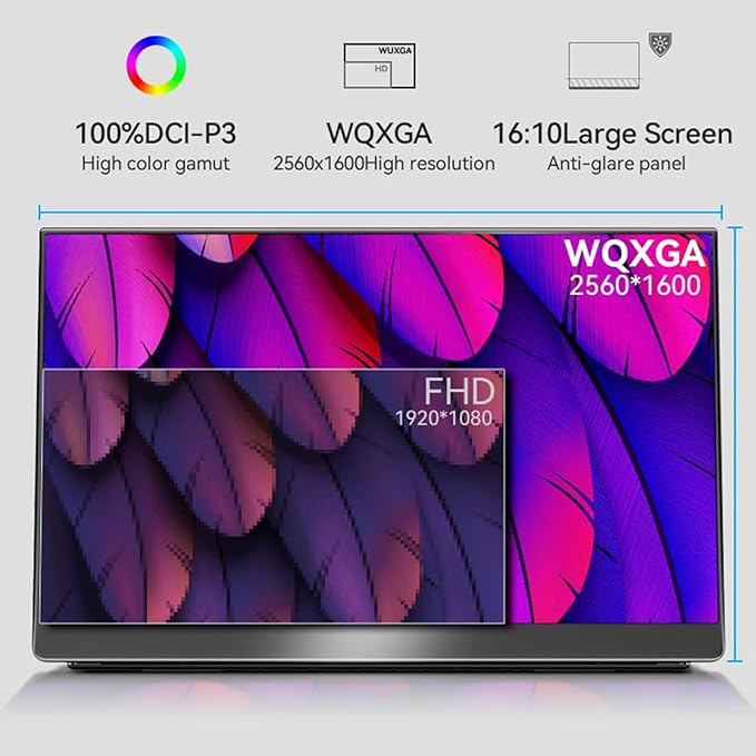 EHOMEWEI Q3 Portable Touchscreen Monitor with Stylus Pen 2.5K 60Hz 16'' 2560 * 1600 400 Nit HDR Brightness FreeSync Eye Care Laptop/PC/Phone/Game Console