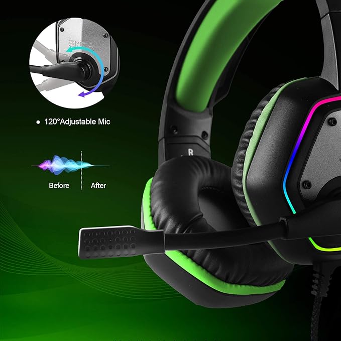 EKSA E1000 Gaming Headset Computer Headphones with Noise Canceling Mic &amp RGB Light Compatible with PC PS4 PS5 Laptop