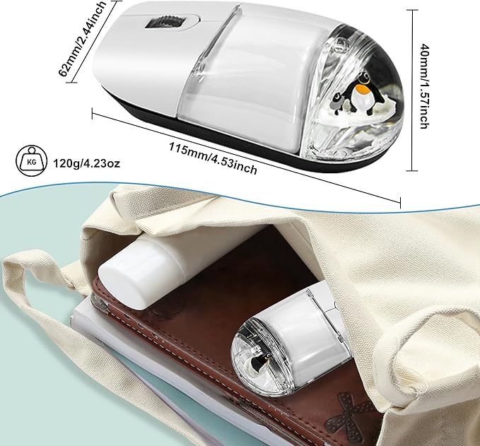 Wireless Mouse with Liquid Water Section &amp Floater Animal Portable Retro Silent Cute Aqua Mouse with USB Receiver Lightweight 1000DPI Optical Clear Water Mice for Laptop PC Computer (White Pengui