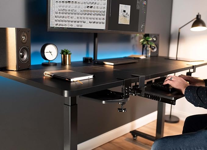 VIVO Clamp-on Wooden Mouse Pad Holder Platform Adjustable Under Desk 360° Rotating Tray Rest Extension Attachment up to 2 inch Desktops Black MOUNT-MS01B