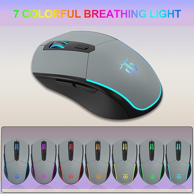 Snpurdiri 60% Wireless Gaming Keyboard and Mouse ComboRainbow Backlit Rechargeable 2000mAh BatteryMini Mechanical Feel Keyboard + Popular RGB Mice for GamingBusiness Office(Gray-Black-Orange)