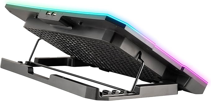 NGS Hero Stand Laptop Cooling Dock 6 Quiet Fans LCD Display RGB Height Adjustable 2 USB Ports Smartphone Holder Non-Slip 2400 RPM