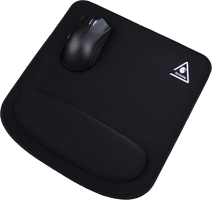 Mouse Pad with Wrist Support - Large (12.6 x 13 inches) Black Cloth Mousepad | Stitched Edges | Non-Slip Rubber Base | Ergonomic Foam Wrist Rest (Large)