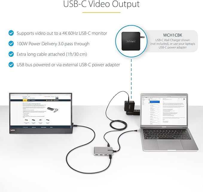 StarTech.com 4-Port USB-C Hub with USB-C DP Alt Mode Video Output 4K 60Hz - 3x USB-A 1x USB Type-C 100W Power Delivery Pass-Through USB 3.2 10Gbps 1ft/30cm Cable Portable USB Hub (HB31C3A1CDPPD3)