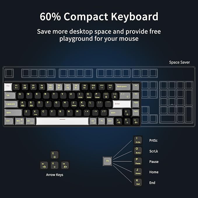 Newmen GM681 Mechanical Keyboard68 Keys Compact USB 60% Custom LED Backlit Hot Swappable Small Mini Computer Gaming Mechanical Wired Keyboard for PC Gamer Win MacBlack/White/GreyRed Switch