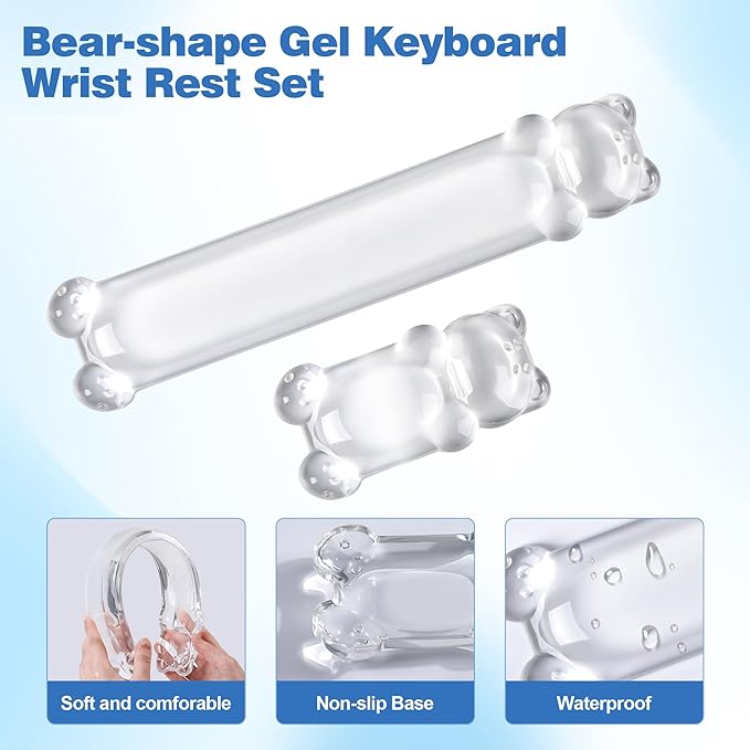 16.9inch Computer Keyboard Stand for Desktop Gel Keyboard Wrist Rest Set for Ergonomic Typing Comfort &amp Support for Office Work Gaming (Cute White Bear)